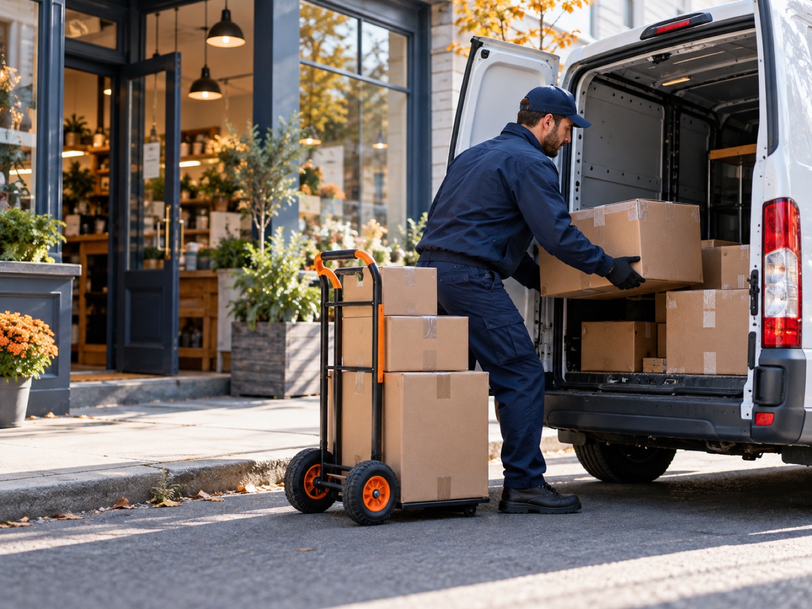 Courier loading parcels for a same-day pickup